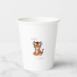 🐯Baby Tiger Art with Pink Butterflies - Papieren Bekers