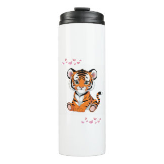 🐯Baby Tiger Art with Pink Butterflies - Thermosbeker