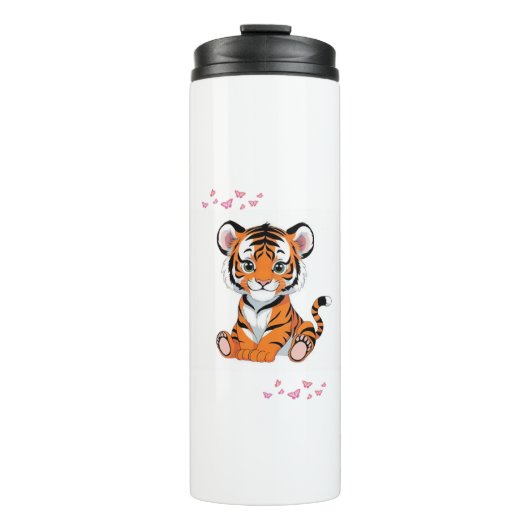 🐯Baby Tiger Art with Pink Butterflies - Thermosbeker (Voorkant)