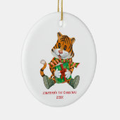 Baby Tiger Baby's eerste kerstfoto Keramisch Ornament (Rechts)