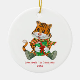 Baby Tiger Baby's eerste kerstfoto Keramisch Ornament