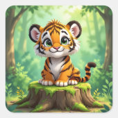 Baby Tiger | Cute Cartoon Kid's Nursery Art Vierkante Sticker (Voorkant)
