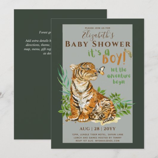 Baby Tiger Gender onthult Shower-uitnodigingen Kaart (Voorkant / Achterkant)
