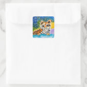 Baby Tiger: "Kunst van kinderen" Vierkante Sticker (Tas)