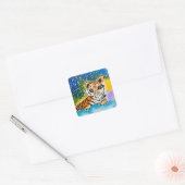 Baby Tiger: "Kunst van kinderen" Vierkante Sticker (Envelop)
