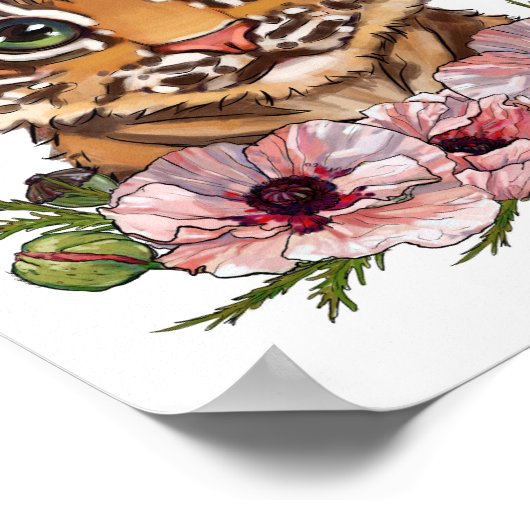 Baby Tiger Roos Animal Poster | Schattigee tijgerk (Hoek)