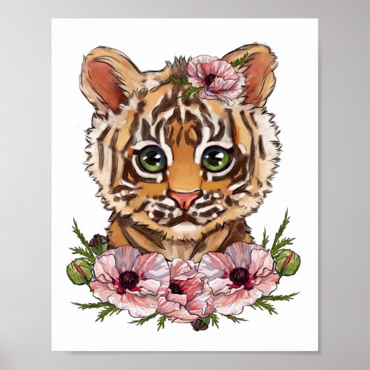Baby Tiger Roos Animal Poster | Schattigee tijgerk (Voorkant)