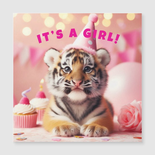 Baby Tiger Schattige Baby Reveal Girl Magnet Kaart (Voorkant)