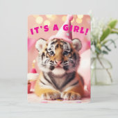 Baby Tiger Schattige Baby Reveal Girl Pink Bedankkaart (Staand voorkant)
