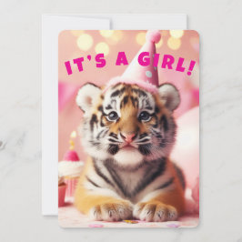 Baby Tiger Schattige Baby Reveal Girl Pink Bedankkaart