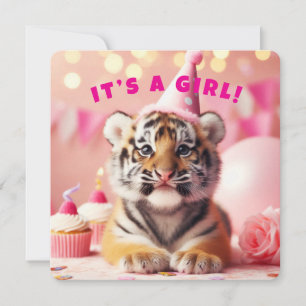 Baby Tiger Schattige Baby Reveal Girl Pink Kaart
