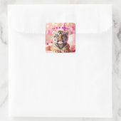 Baby Tiger Schattige Baby Reveal Girl Pink Vierkante Sticker (Tas)