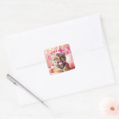 Baby Tiger Schattige Baby Reveal Girl Pink Vierkante Sticker (Envelop)