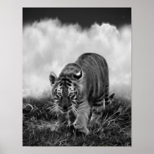 Baby Tiger stalkt in zwart-wit Poster