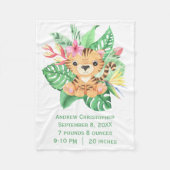Baby Tiger Tropical Flowers Birth Stats Fleece Deken (Voorkant)