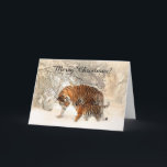 Baby tijger en tijgermoeder in een besneeuwd bos feestdagen kaart<br><div class="desc">Baby tijger en tijgermoeder in een besneeuwd bos op de berg. Mooie winterscène op foto: een schattige tijgermoeder van de baby loopt door een besneeuwd bos op de berg. Leuke kerstcadeaus voor dier- en tijgerliefhebbers. sneu kerst tijger, tijger en welp, sneeuw berg winter scène, sneeuw landschap berg bos wild, tijger...</div>