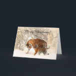 Baby tijger en tijgermoeder in een besneeuwd bos feestdagen kaart<br><div class="desc">Baby tijger en tijgermoeder in een besneeuwd bos op de berg. Mooie winterscène op foto: een schattige tijgermoeder van de baby loopt door een besneeuwd bos op de berg. Leuke kerstcadeaus voor dier- en tijgerliefhebbers. sneu kerst tijger, tijger en welp, sneeuw berg winter scène, sneeuw landschap berg bos wild, tijger...</div>