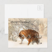 Baby tijger en tijgermoeder in een besneeuwd bos feestdagenkaart (Voorkant / Achterkant)