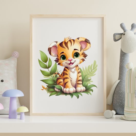 Baby Tijger Jungle Bladeren Muur Kunst Nursery Poster