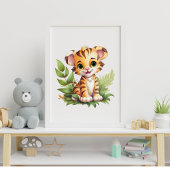 Baby Tijger Jungle Bladeren Muur Kunst Nursery Poster