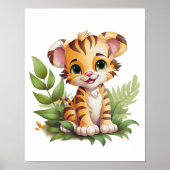 Baby Tijger Jungle Bladeren Nursery Muur Kunst Poster (Voorkant)