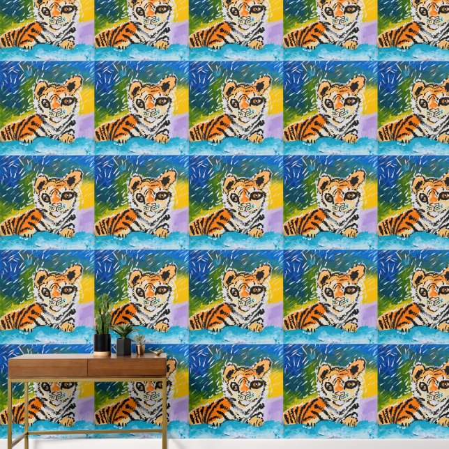Baby Tijger Kunst door Kinderen Behang (Hal)