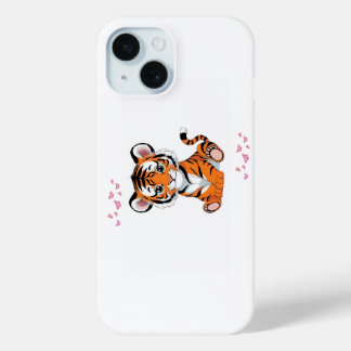 🐯Baby Tijger Kunst met Roze Vlinders - iPhone 15 Case
