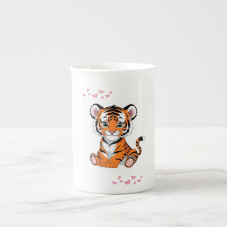 🐯Baby Tijger Kunst met Roze Vlinders - Porselein Kop