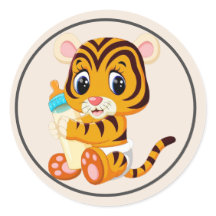 Baby tijger met flesje en luier met Lijst