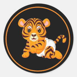 Baby tijger met luier ronde sticker
