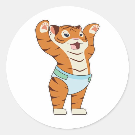 Baby tijger met onderbroek ronde sticker (Voorkant)