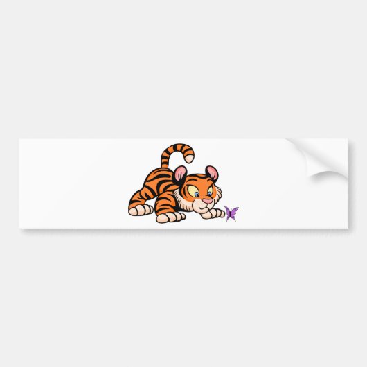 Baby tijger met vlinder bumpersticker (Voorkant)