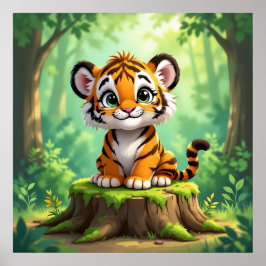 Baby Tijger | Mooie Cartoon Kinderkamer Kunst Poster