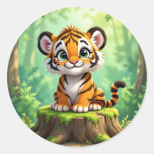 Baby Tijger   Mooie Cartoon Kinderkamer Kunst Ronde Sticker