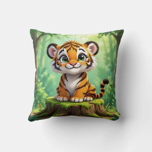 Baby Tijger | Mooie Cartoon Kunst voor Kinderkamer Kussen (Achterkant)