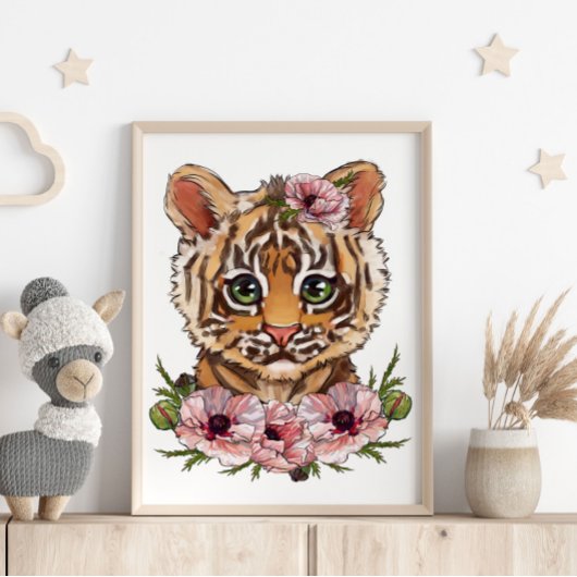 Baby Tijger Roos Dierenposter | Cute Tijger Kunst Poster