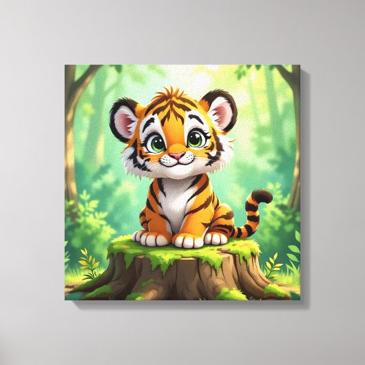 Baby-tijger | Schattigee Cartoon Kind Nursery Art Canvas Afdruk (Voorkant)