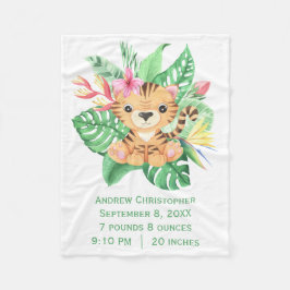 Baby Tijger Tropische Bloemen Geboorte Stats   Fleece Deken