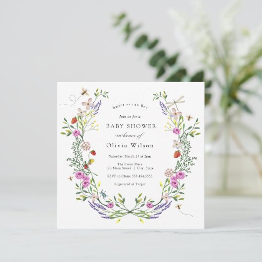 Baby to Bee Boho Floral Baby shower Kaart (Staand voorkant)