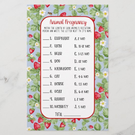 Baby to Bee Strawberry Animal Shower Game Girl Flyer (Voorkant)