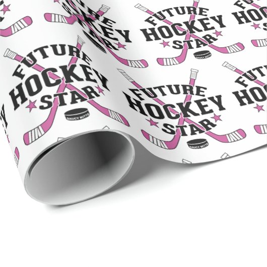 Baby Toekomstige Hockey Star-meisjes Roze Hockey-s Cadeaupapier (Rol Hoek)