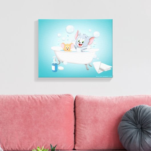 Baby Tom en Jerry die een bad nemen Canvas Afdruk (Insitu (Woonkamer))