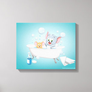 Baby Tom en Jerry die een bad nemen Canvas Afdruk