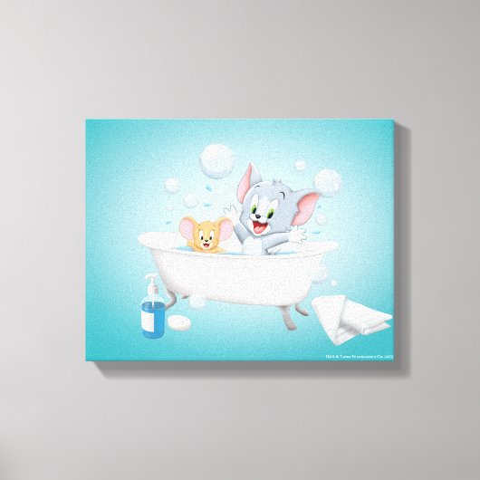Baby Tom en Jerry die een bad nemen Canvas Afdruk (Voorkant)