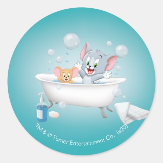 Baby Tom en Jerry die een bad nemen Ronde Sticker (Voorkant)