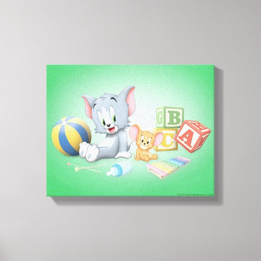 Baby Tom en Jerry die met speelgoed spelen Canvas Afdruk (Voorkant)