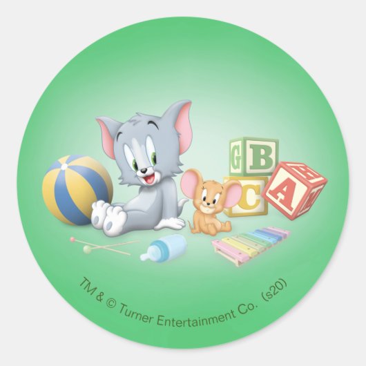 Baby Tom en Jerry die met speelgoed spelen Ronde Sticker (Voorkant)