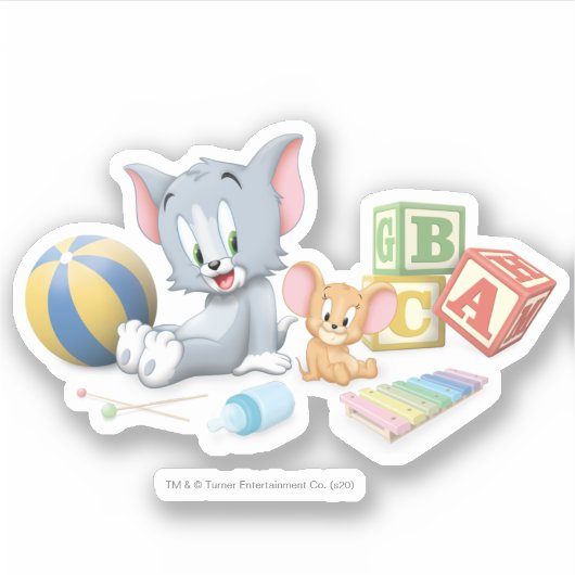 Baby Tom en Jerry die met speelgoed spelen Sticker (Voorkant)