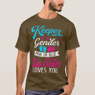 Baby tonen een roze douche of een blauwe grote zus t-shirt