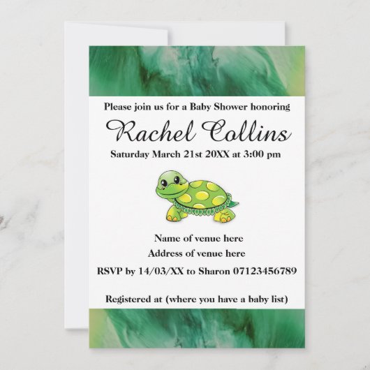 Baby Tortoise Baby shower Invitation Kaart (Voorkant)